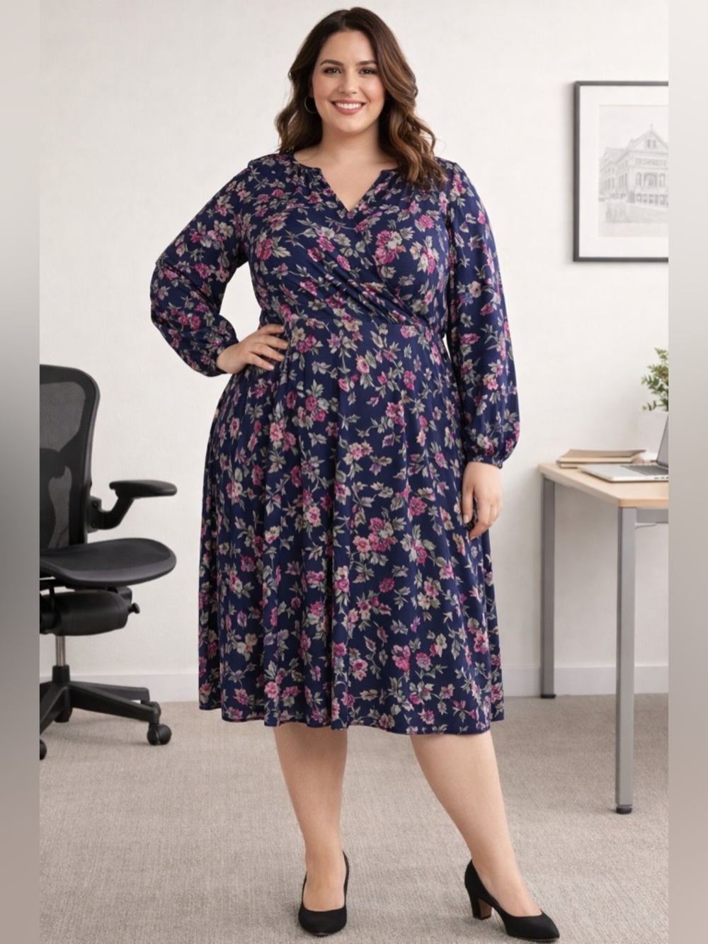 NEW | Chaps x Ralph Lauren | Floral Long Sleeve Midi Dress - Size XXL